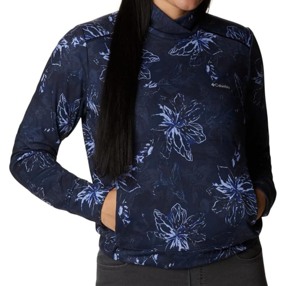 Columbia Athletic Top Women XXL Blue Black Floral Weekend‎ Adventure UPF 50